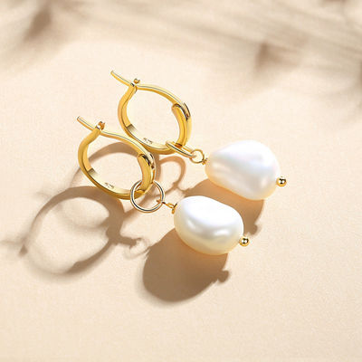 925 Sterling Perak 18K Plating Emas Perahu Tawar Mutiara Hoop Earrings untuk Wanita Gaya Trendi