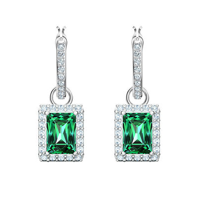 Green CZ Diamond 925 Sterling Silver Classic Hoop Earrings mewah untuk mode wanita