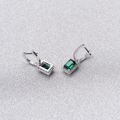 Green CZ Diamond 925 Sterling Silver Classic Hoop Earrings mewah untuk mode wanita