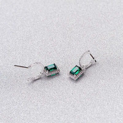 Green CZ Diamond 925 Sterling Silver Classic Hoop Earrings mewah untuk mode wanita
