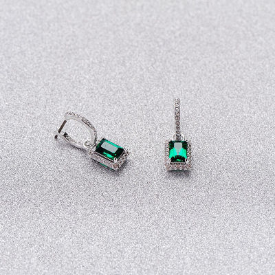 Green CZ Diamond 925 Sterling Silver Classic Hoop Earrings mewah untuk mode wanita