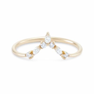 Cincin tumpukan berbentuk V dengan Around dan Marquise White CZ dalam Perak 925 Sterling