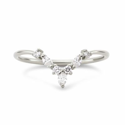 Cincin tumpukan berbentuk V dengan Around dan Marquise White CZ dalam Perak 925 Sterling