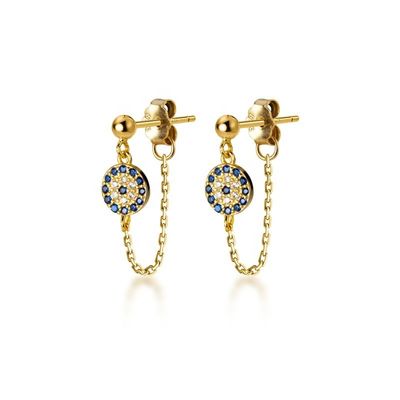 925 Sterling Silver CZ Diamond Gold Plated Eye Stud Earrings for Women Perak/Purba