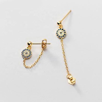 925 Sterling Silver CZ Diamond Gold Plated Eye Stud Earrings for Women Perak/Purba