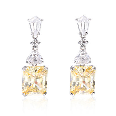Kuning CZ Drop Earrings Putih Emas Lapisan 925 Kubik Zirconia Drop Earrings