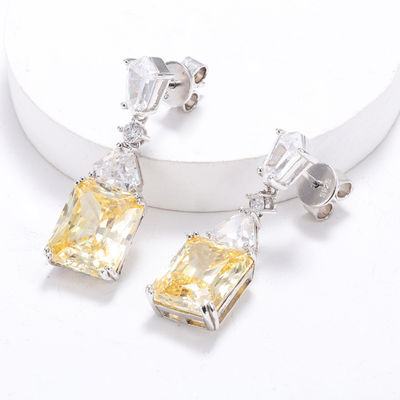 Kuning CZ Drop Earrings Putih Emas Lapisan 925 Kubik Zirconia Drop Earrings