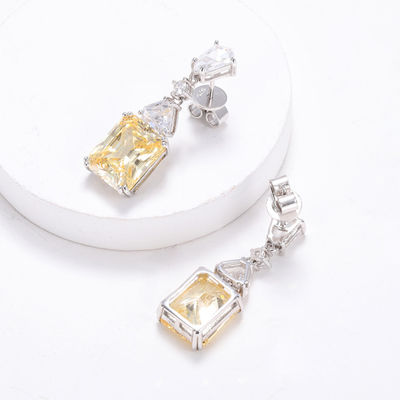 Kuning CZ Drop Earrings Putih Emas Lapisan 925 Kubik Zirconia Drop Earrings