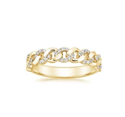 Micron Pave CZ 18K emas dilapisi stacking Chain Link 925 Sterling Perak Wanita cincin