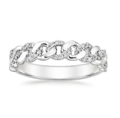 Micron Pave CZ 18K emas dilapisi stacking Chain Link 925 Sterling Perak Wanita cincin
