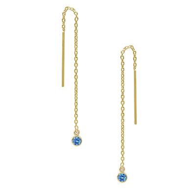 925 Sterling Perak Hanya 18K Gold Plated Wanita Bezel Drop Chain Threader Earring