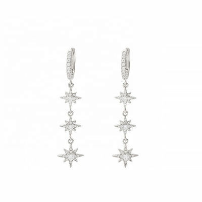 Perhiasan emas 925 Perak Brazil Starburst Earrings Dangle Hoop panjang untuk wanita