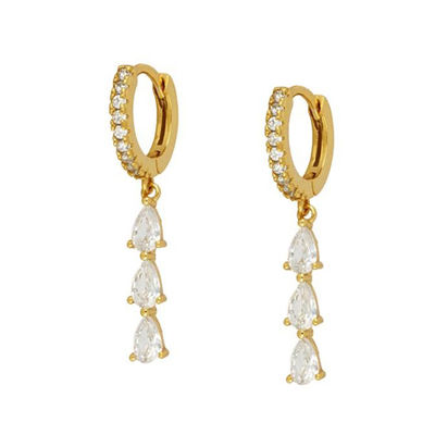Earrings Dangle Panjang Kubic Zircon di 18K Gold Plated Hoops