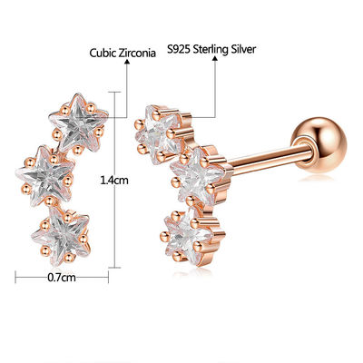 18K Gold Plated 925 Sterling Silver Star Kubic Zirconia Stud Earrings untuk Wanita Aksesoris