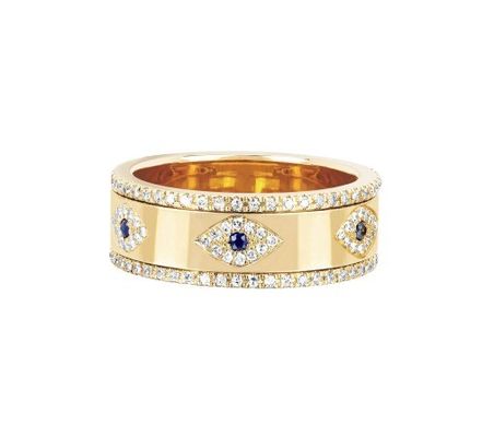 Blue Sapphire White CZ Eye Wanita Eternity Band Kuningan Eternity Ring Untuk Wanita