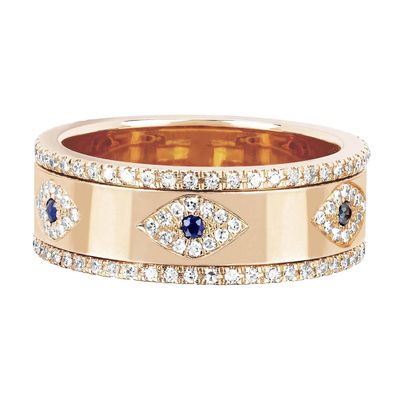 Blue Sapphire White CZ Eye Wanita Eternity Band Kuningan Eternity Ring Untuk Wanita
