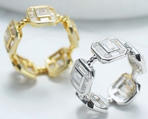 Emerald Putih CZ Wanita Eternity Band Baguette 18K Emas 925 Sterling Perak Cincin
