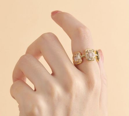 Emerald Putih CZ Wanita Eternity Band Baguette 18K Emas 925 Sterling Perak Cincin