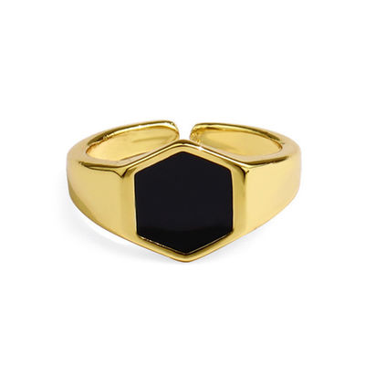 14K Gold Plated Black Agate Cuff Rings dalam 925 Perak untuk individu yang sadar gaya