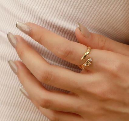 Ukuran 4-10 CZ Batu Cincin 18K Emas Open Ular 925 Sterling Perak Anjing Hewan