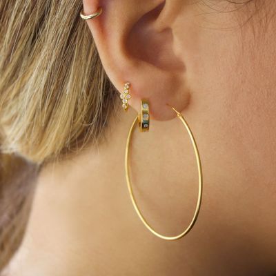EARLINGS STYLISH 14K Gold Vermeil Star Set Diamond Hugging Hoops untuk gaya yang mudah