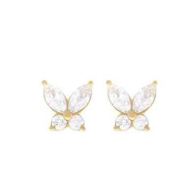 Gaya Klasik 925 Sterling Silver Gold Plated Cubic Zirconia Butterfly Stud Earrings