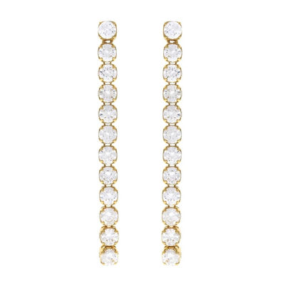 Pernikahan Kejadian Rhodium Plated 925 Sterling Silver Glittery Tennis Rantai Drop Earrings