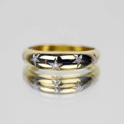 Dainty Dome Rings 14k 18k Gold Chunky Star Set Diamond Band Ring untuk Pakaian Bergaya