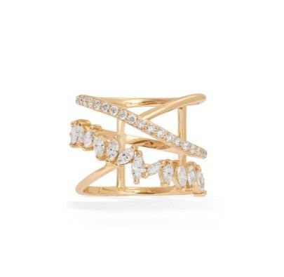 Pernyataan Partai Piece Sterling Silver Rhodium Plated Zig Zag Diamond Ring untuk Wanita