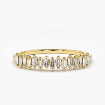 925 Sterling Perak CZ Diamond Baguette Perempuan Eternity Ring dengan Plating Emas Kuning