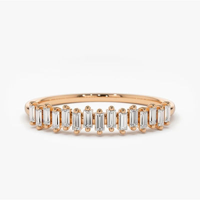 925 Sterling Perak CZ Diamond Baguette Perempuan Eternity Ring dengan Plating Emas Kuning