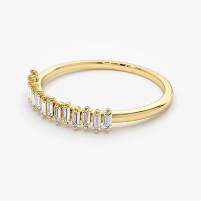 925 Sterling Perak CZ Diamond Baguette Perempuan Eternity Ring dengan Plating Emas Kuning