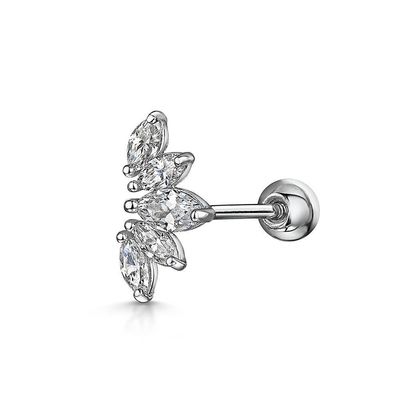 Plating Gold Rhodium Stud Earrings Putih CZ untuk Wanita Gaya Pakai Sehari-hari
