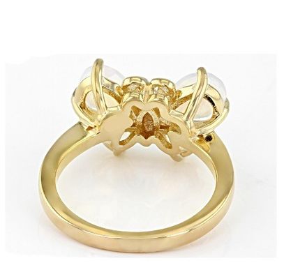 Perhiasan Mewah Berwarna-warni Ethiopian Opal Butterfly Ring 18k Emas Kuning Di Atas Perak Sterling