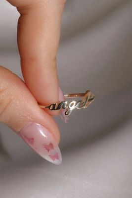 Emas Solid Angel Nama Cincin untuk Wanita buatan tangan Glitter 925 Sterling Perak Modern N / A