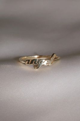 Emas Solid Angel Nama Cincin untuk Wanita buatan tangan Glitter 925 Sterling Perak Modern N / A