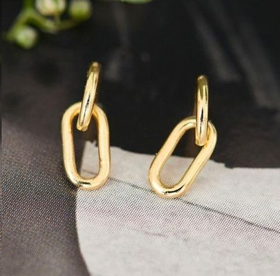 Pesta Pernikahan Simple Silver Cable Link Stud Earring 30mm Tinggi Desain Elegan