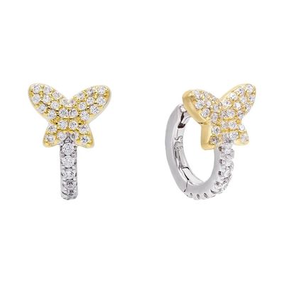 Mini Summer Butterfly Putih CZ Huggies 925 Sterling Earrings Perak