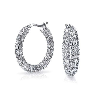 925 Sterling Silver Bridal Pave White CZ Hoop Earrings untuk Pengantin yang Bergaya