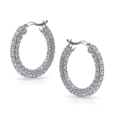 925 Sterling Silver Bridal Pave White CZ Hoop Earrings untuk Pengantin yang Bergaya