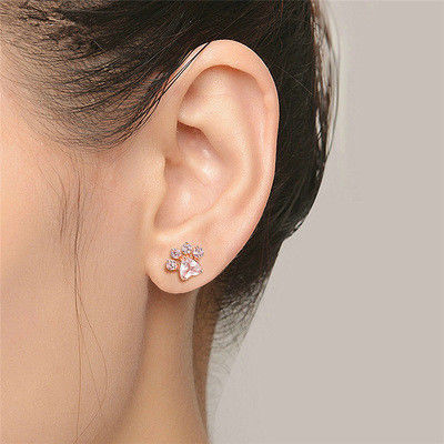 Penampilan Indah Anak-anak Jejak Hewan Earrings Stud Dalam 925 Sterling Perak Kuningan