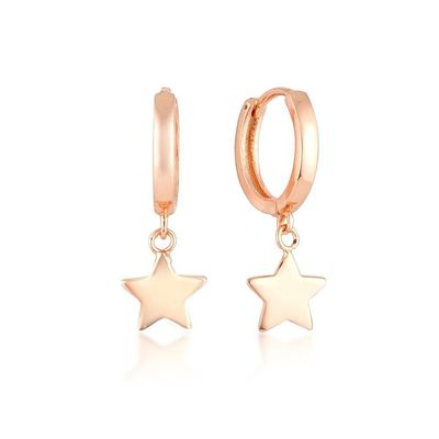 Kuningan 14K Emas Bintang Bentuk Hoop Earrings Untuk Wanita Perhiasan sehari-hari sederhana