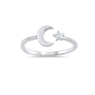 925 Sterling Silver High Polish Simple Open Moon Star Ring Sempurna untuk setiap kesempatan