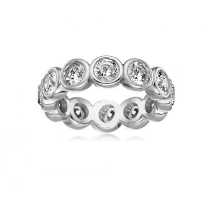 Classical Ins 18K Plated Gold Bezel Setting CZ Eternity Band 925 Sterling Perak Cincin