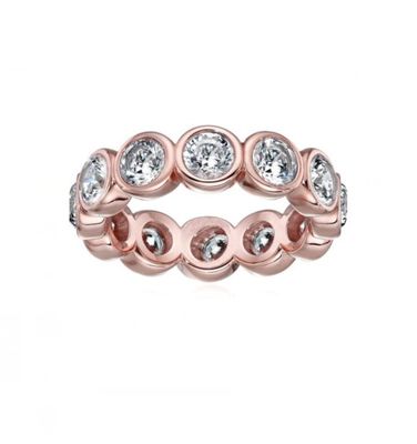 Classical Ins 18K Plated Gold Bezel Setting CZ Eternity Band 925 Sterling Perak Cincin