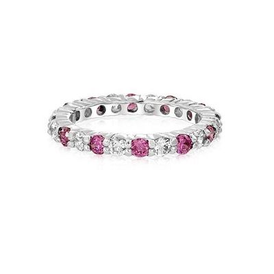 925 Perak Eternity Band Ring dengan Rose Gold Plating dan Birthstone CZ Batu Pilihan