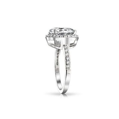 925 Sterling Perak 10mm Putih CZ Solitaire Cincin Pertunangan dengan Batu Utama Ukuran 10mm