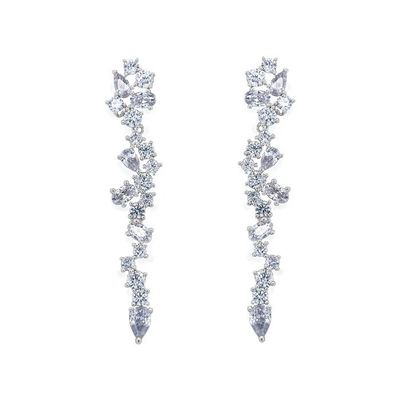 Cluster Drop Bridal Statement Earrings Putih Kubik Zircon Kuningan Earrings Disesuaikan