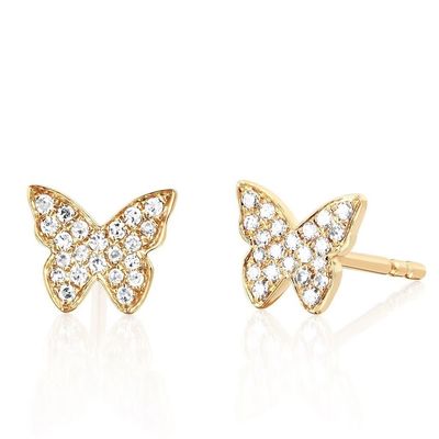 Anting-anting Kupu-kupu Berlapis Emas 18K Buatan Tangan Dengan Pengaturan Pave Putih Dan ZIRCON
