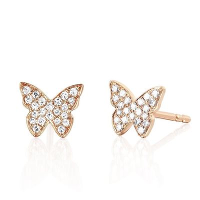 Anting-anting Kupu-kupu Berlapis Emas 18K Buatan Tangan Dengan Pengaturan Pave Putih Dan ZIRCON